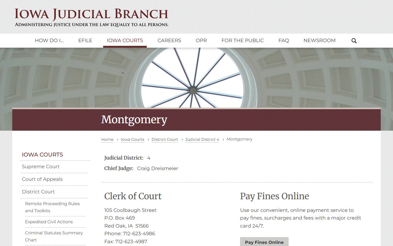 Iowa Judicial Branch Montgomery County court contact page